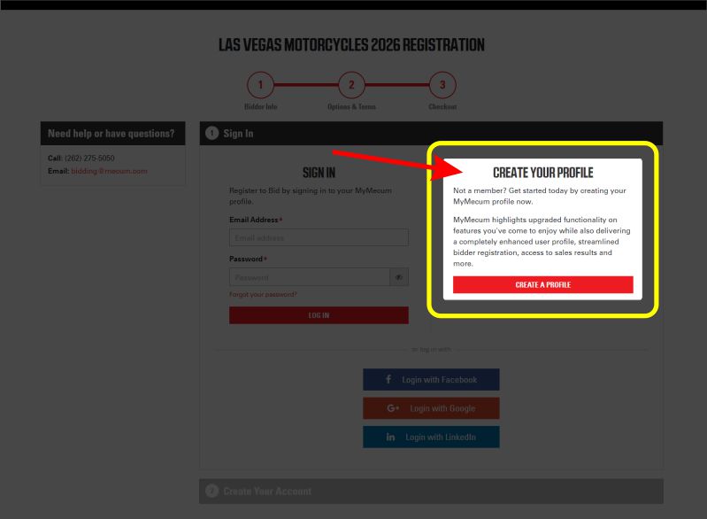 Screenshot highlighting the CREATE YOUR PROFILE button