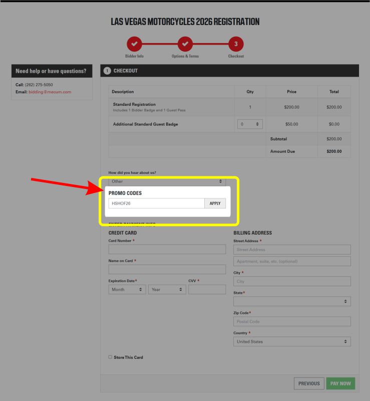 Screenshot of promo code hshof26 applied on the checkout page